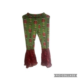 Green and Red Flared Pants with Cartoon Print